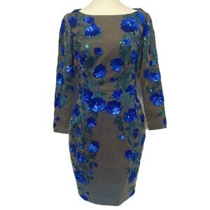 Diamantiny Couture‎ Dress Size Small to Medium Gray Blue Sequined Floral Formal